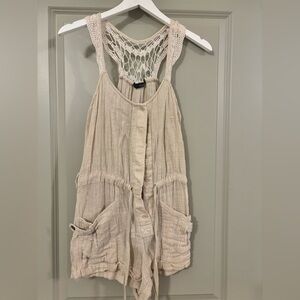 Cherish Cream Crochet-Back Romper